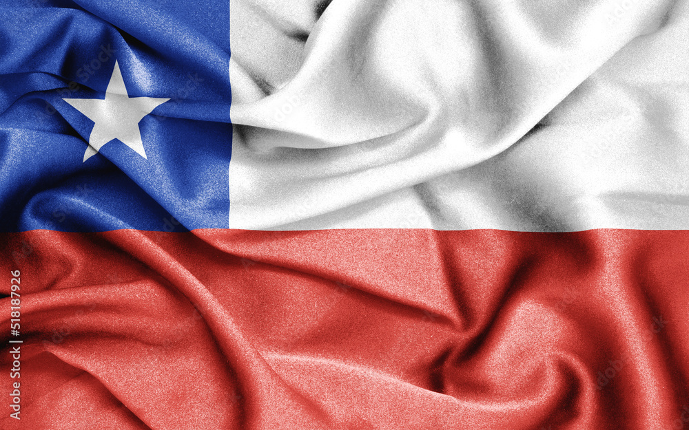 Close up of ruffled flag of Chile.Chile flag of silk.