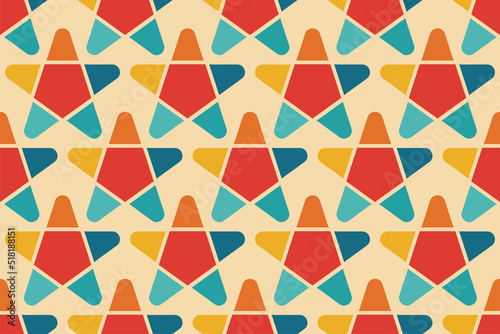 Vintage star seamless pattern retro stamp flat. Trendy geometric paper gift wrap holiday banner decor circus carnival pop trim rockstar modern print fabric clothes furniture interior design ads vector