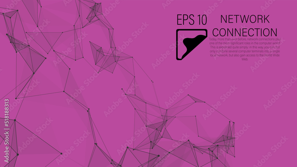 Connection to the global network. Abstract vector dots and lines with triangles on a pink background. The concept of big data, digital technology, science and information technology development.