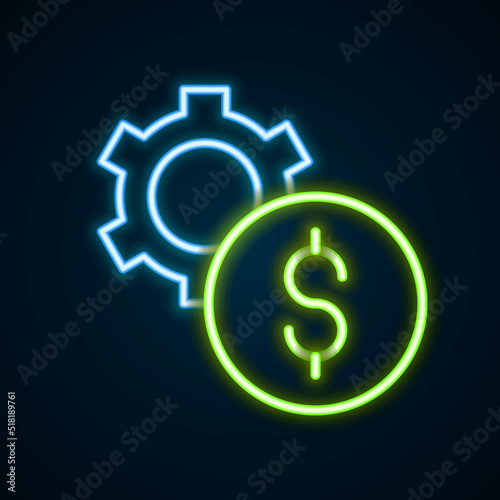 Glowing neon line Gear with dollar symbol icon isolated on black background. Business and finance conceptual icon. Colorful outline concept. Vector