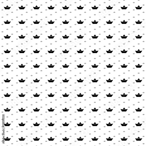 Square seamless background pattern from black paper boat symbols are different sizes and opacity. The pattern is evenly filled. Vector illustration on white background