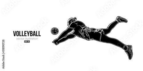 Abstract silhouette of a volleyball player on white background. Volleyball player man hits the ball. Vector illustration