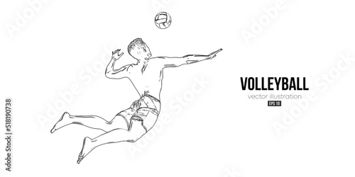Abstract silhouette of a volleyball player on white background. Volleyball player man hits the ball. Vector illustration
