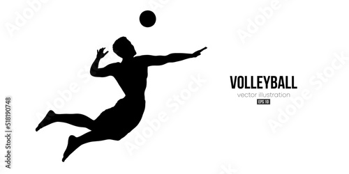 Abstract silhouette of a volleyball player on white background. Volleyball player man hits the ball. Vector illustration