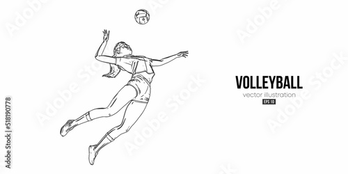 Abstract silhouette of a volleyball player on white background. Volleyball player woman hits the ball. Vector illustration