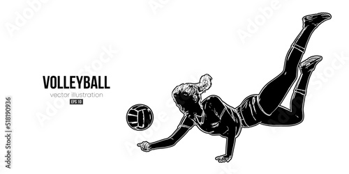 Abstract silhouette of a volleyball player on white background. Volleyball player woman hits the ball. Vector illustration