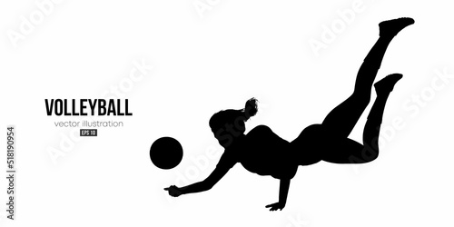 Abstract silhouette of a volleyball player on white background. Volleyball player woman hits the ball. Vector illustration
