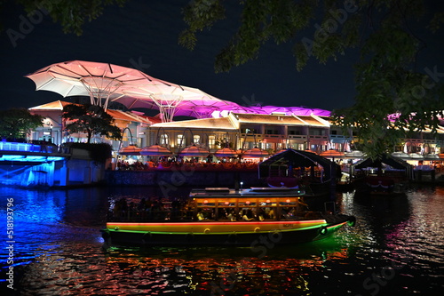 Clarke Quay, Singapore - July 16, 2022: The Famous and Beautiful Clarke Quay beside The Singapore River photo