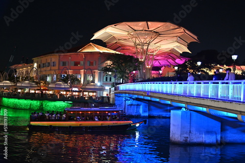 Clarke Quay, Singapore - July 16, 2022: The Famous and Beautiful Clarke Quay beside The Singapore River photo