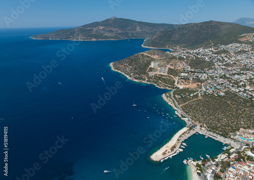 Fototapeta Naklejka Na Ścianę i Meble -  Kalkan City Drone Photo, Kalkan Kas, Mediterranean Sea Antalya, Turkey