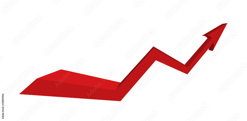Red growing up 3d large arrow symbol isolated on white background. Inflation Bar chart. Graph. Rising price. Finance and Economy. Market volatility. Financial planning. market. Global crisis concept. Red growing up 3d large arrow symbol isolated on white background. Inflation Bar chart. Graph. Rising price. Finance and Economy. Market volatility. Financial planning. market. Global crisis concept.