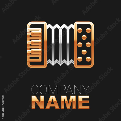 Line Musical instrument accordion icon isolated on black background. Classical bayan, harmonic. Colorful outline concept. Vector