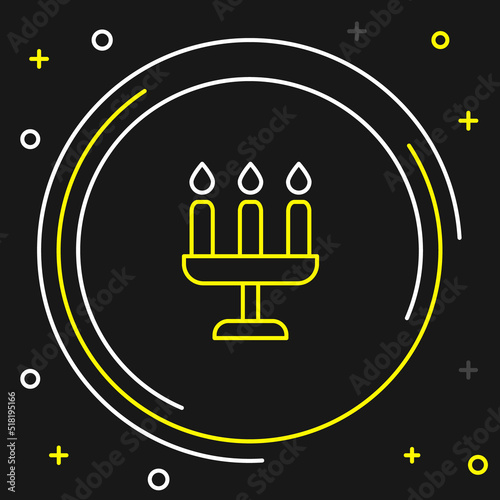 Line Candelabrum with three candlesticks icon isolated on black background. Colorful outline concept. Vector
