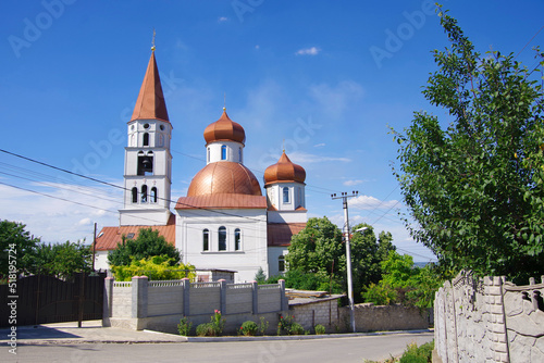 Moldova, Trusheni. Suburb of Chisinau. View of the local village church.