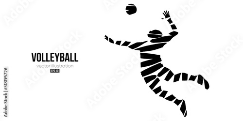 Abstract silhouette of a volleyball player on white background. Volleyball player man hits the ball. Vector illustration