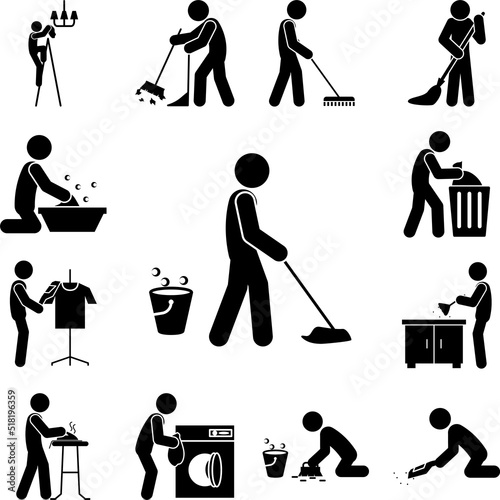 man mopping icon in a collection with other items