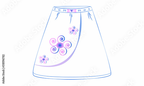 Skirt. Girl skirt. Fashion technical drawing vector illustration of a short skirt. Fashion women's clothes. Fashion children's skirt.Vector flat illustration.