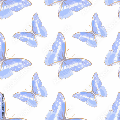 Watercolor vector illustration of seamless pattern with butterflies