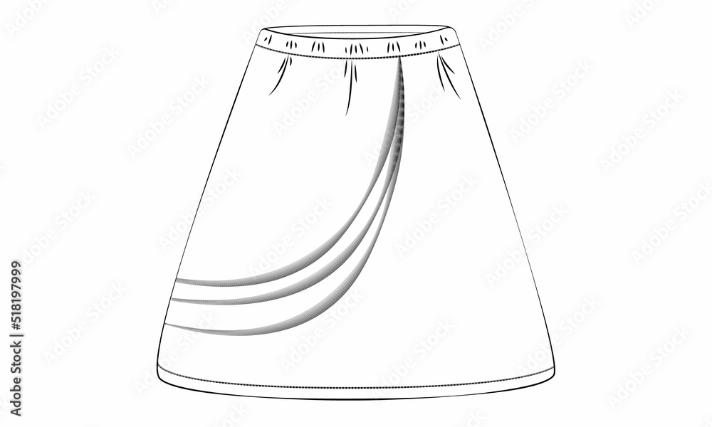 Technical drawing sketch skirt vector illustration. Set vector women's. Clothing for women and girls. illustration isolated from the white background. Technical drawing sketch skirt vector illustration. Set vector women's. Clothing for women and girls. illustration isolated from the white background.