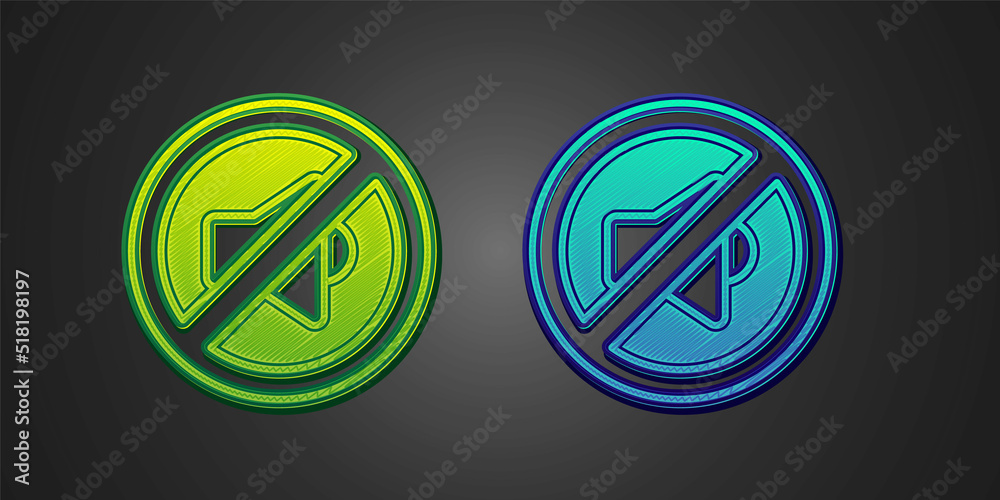Green and blue Speaker mute icon isolated on black background. No sound icon. Volume Off symbol. Vector Green and blue Speaker mute icon isolated on black background. No sound icon. Volume Off symbol. Vector