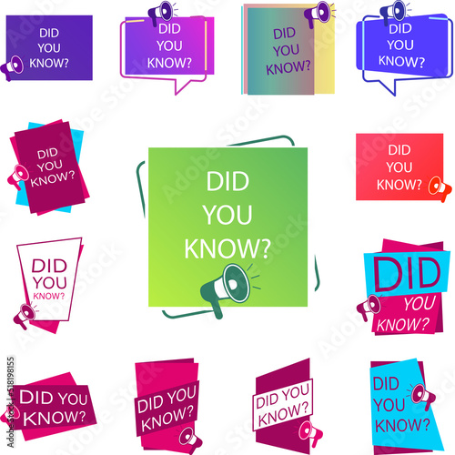 did you know tag, color, megaphone, green icon in a collection with other items