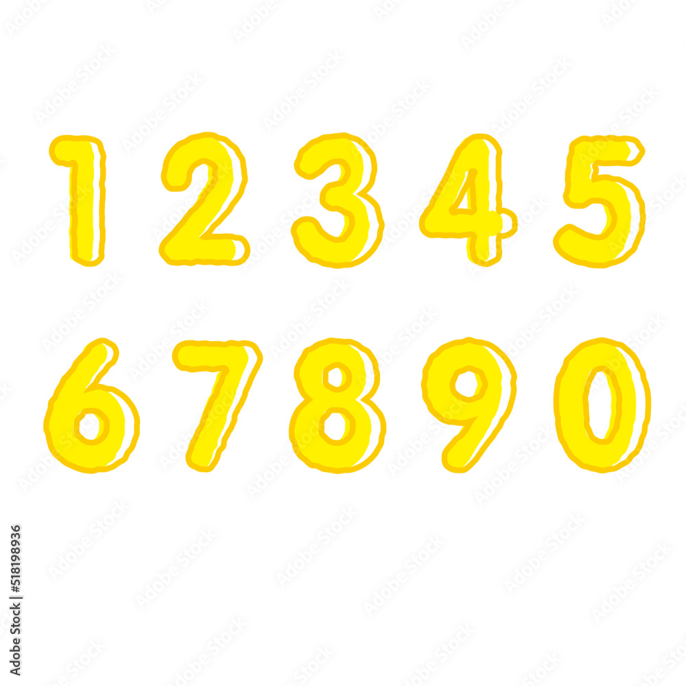 ラフな線と版ズレの数字セット 黄色 ラフな線と版ズレの数字セット 黄色