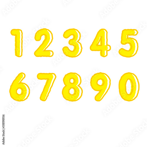 ラフな線と版ズレの数字セット　黄色