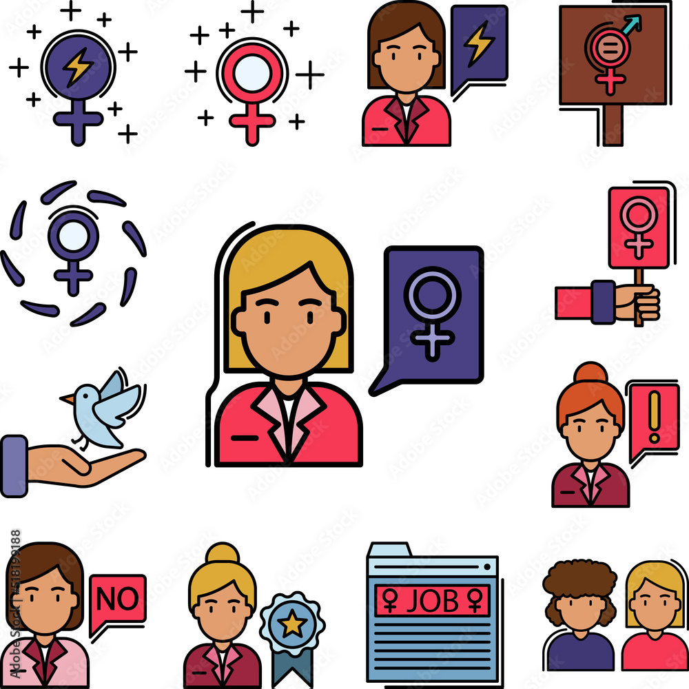 girl, women's day, speech bubbles, avatar icon in a collection with other items