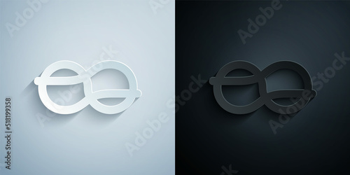 Paper cut Nautical rope knots icon isolated on grey and black background. Rope tied in a knot. Paper art style. Vector