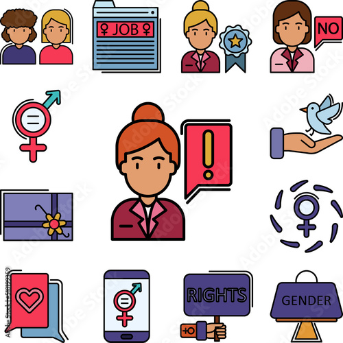 girl, symbol,protest,speech bubble icon in a collection with other items
