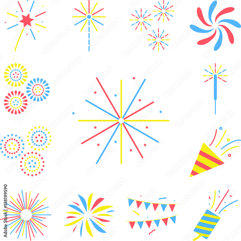 fireworks colored icon in a collection with other items