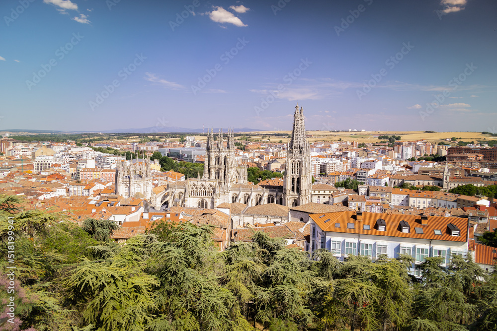 panoramic view of the cathedral of Burgos from the top of the castle viewpoint