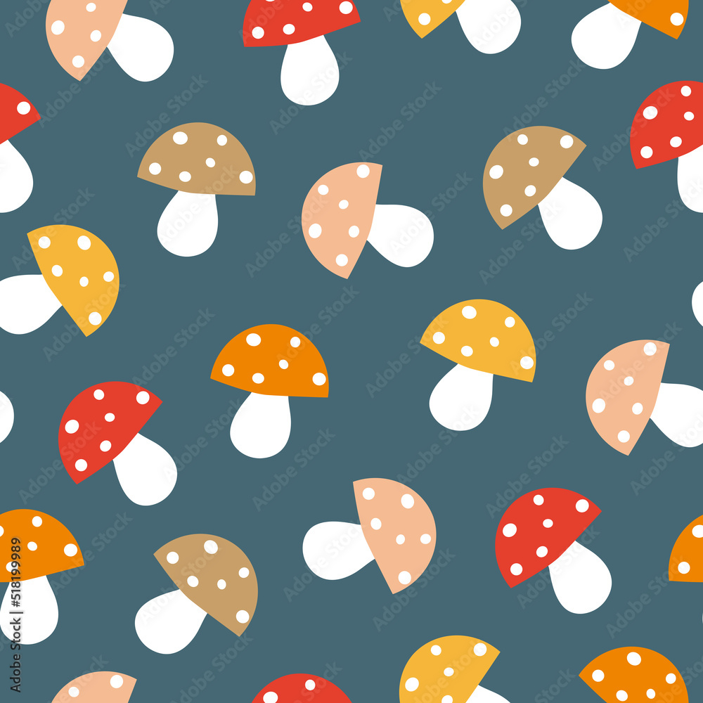 Cute seamless pattern with colorful mushrooms. Autumn texture. Vector illustration. Cute seamless pattern with colorful mushrooms. Autumn texture. Vector illustration.