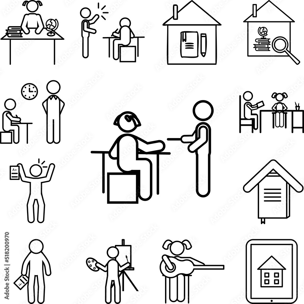 Home schooling, parent help icon in a collection with other items Home schooling, parent help icon in a collection with other items