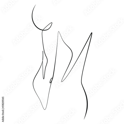Abstract woman one line drawing, shapes on white isolated background. Modern minimalist female body concept. Human figure hand drawn, vector illustration
