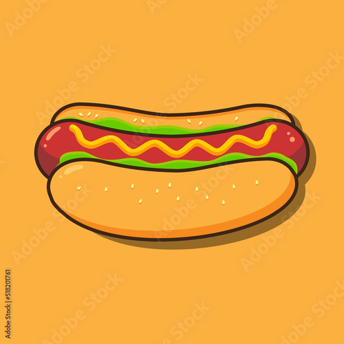 Fototapeta Naklejka Na Ścianę i Meble -  Cartoon image of a hot dog on a dark background. Vector illustration.