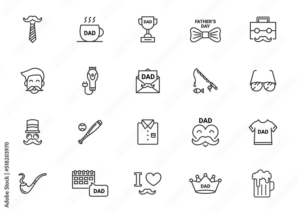 Father day line icon. Happy day man mustache dad illustration line icon. Father day line icon. Happy day man mustache dad illustration line icon.