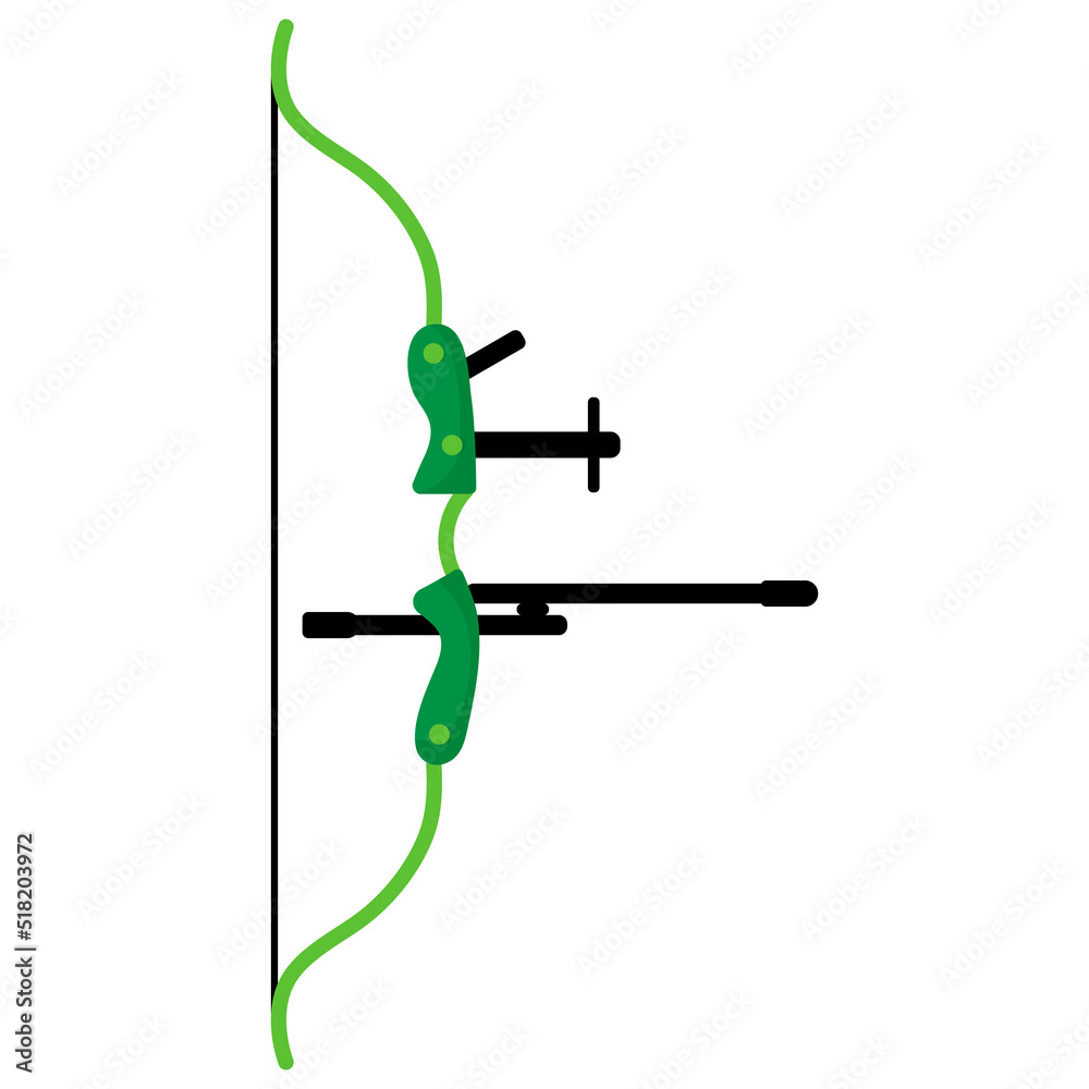 Green Recurve bow for shooting. Archery sport equipment. Summer games. Green Recurve bow for shooting. Archery sport equipment. Summer games.