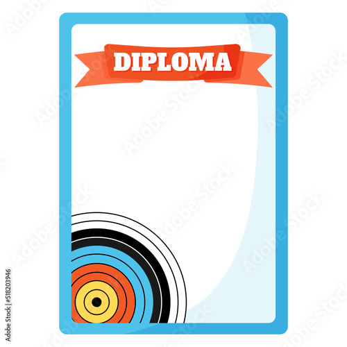 Winner Diploma or charter. Archery sport equipment. Summer games.