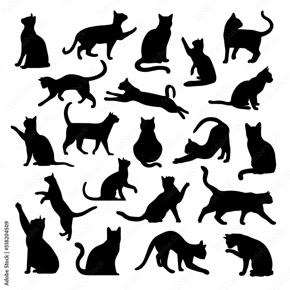 Little funny kittens as stickers for web design. Black cats sticker pack for design websites, applications or social network communication. 