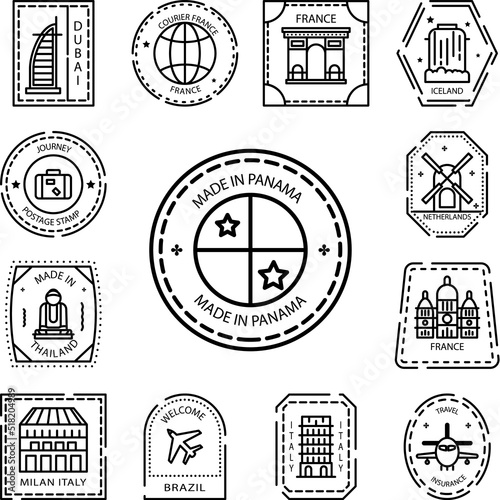 Passport stamp, visa, Panama, made in Panama icon in a collection with other items