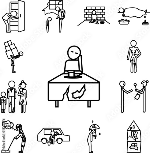 Poor and hungry icon in a collection with other items