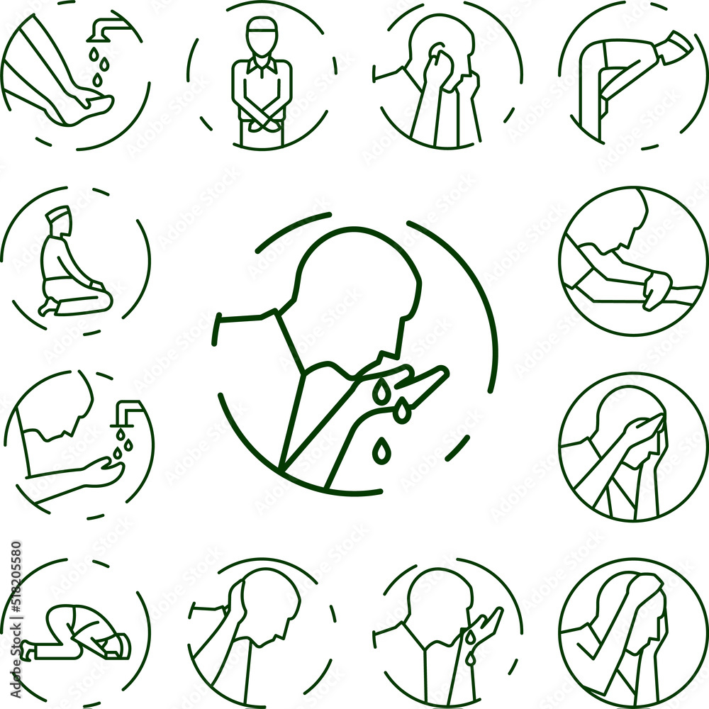 Fototapeta premium Muslim man prayer salah icon in a collection with other items