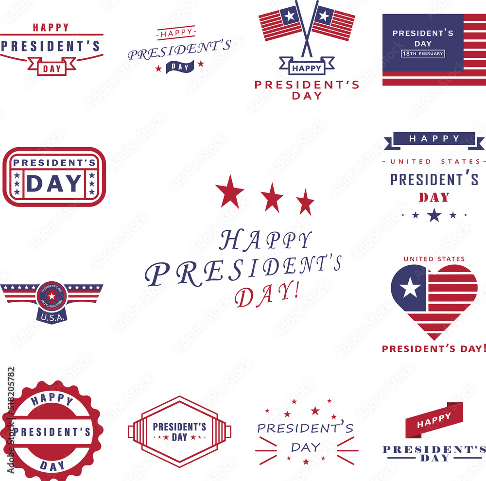 Happy President's day 2 colored icon in a collection with other items