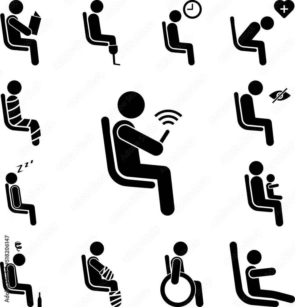 seating place with wifion white background icon in a collection with other items seating place with wifion white background icon in a collection with other items