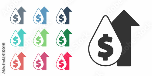 Black Oil price increase icon isolated on white background. Oil industry crisis concept. Set icons colorful. Vector