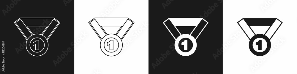 Set Medal icon isolated on black and white background. Winner symbol. Vector Set Medal icon isolated on black and white background. Winner symbol. Vector