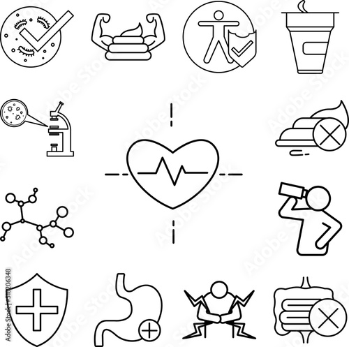 Blood pressure cholesterol concept line icon in a collection with other items