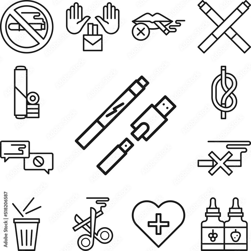 Quit smoking, electronic cigarette icon in a collection with other