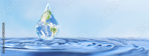 drop of water in the form of planet earth - water care concept / elements of this image furnished by NASA